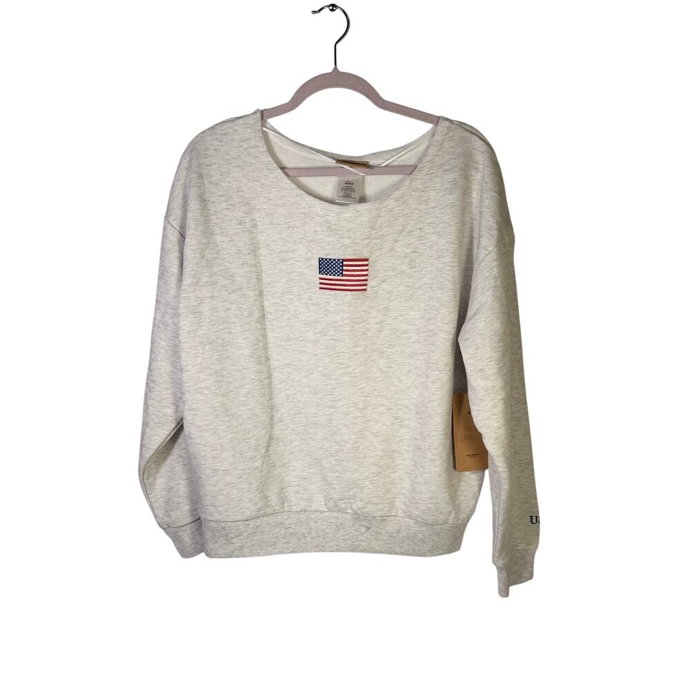 Women’s USA American Flag Embroidered Crewneck Sweatshirt Size XS NWT